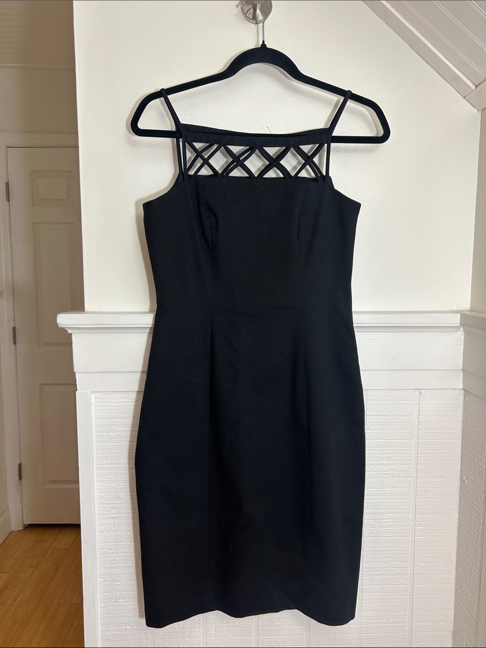 David Meister Lattice Top Little Black Shift Dress size 4